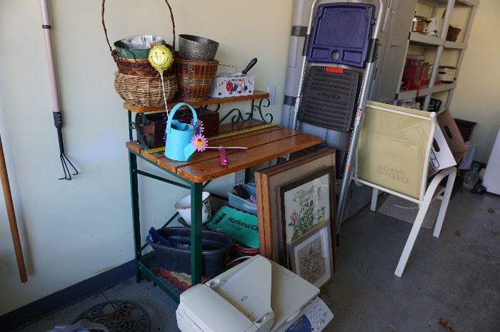 garden worktable, chair, fax machine