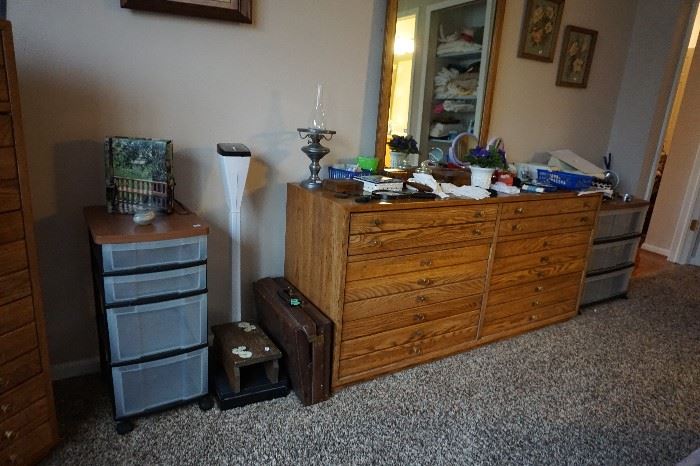 scale, leather briefcase, dresser/ w mirror