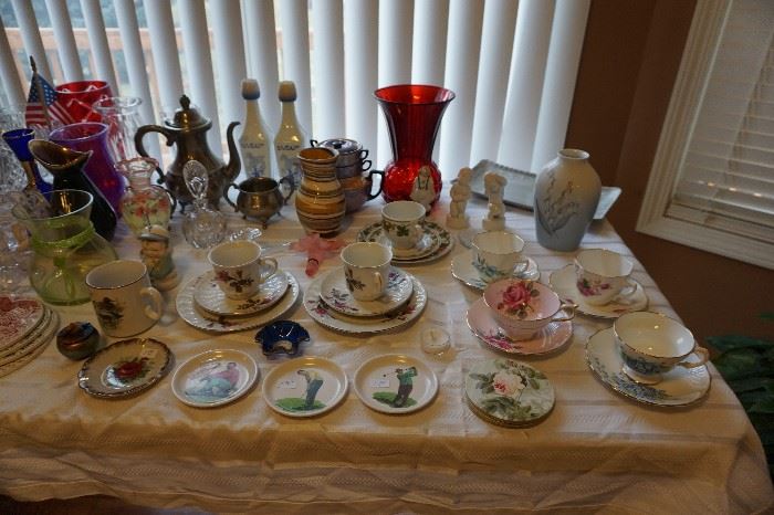English cups and saucers, vases, bing and Grondahl items