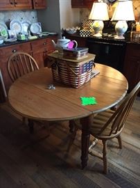 Oak Kitchen table and two chairs 