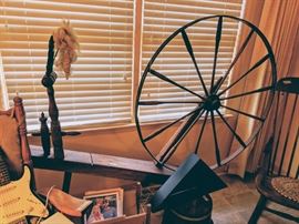 Large original spinning wheel. This is in house on hill no.65 Blackmon Drive.