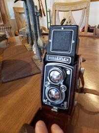 Rare ROLLEIFLEX camera in near mint condition. It appears camera has been in case for most of its existence. Twin lenses, 4/135 & F = 135mm. Made in Braunschweig, Germany, Franke & Heidecke