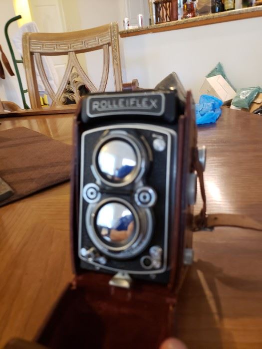 Rare ROLLEIFLEX camera in near mint condition.  It appears camera has been in case for most of its existence. Twin lenses, 4/135 & F = 135mm. Made in Braunschweig, Germany, Franke & Heidecke