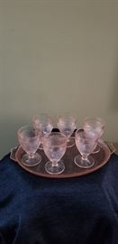 Pink depression glass cordial glasses and tray https://ctbids.com/#!/description/share/104309