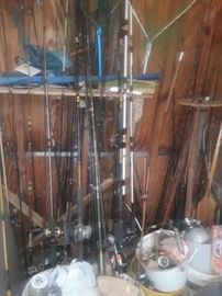 Lots of Fishing Rods & Reels, Tackle