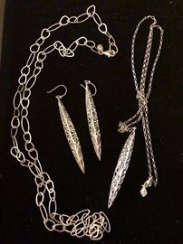 Silver necklaces and matching earrings
