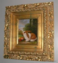 Oil on Canvas Rabbit in heavy gilt frame
