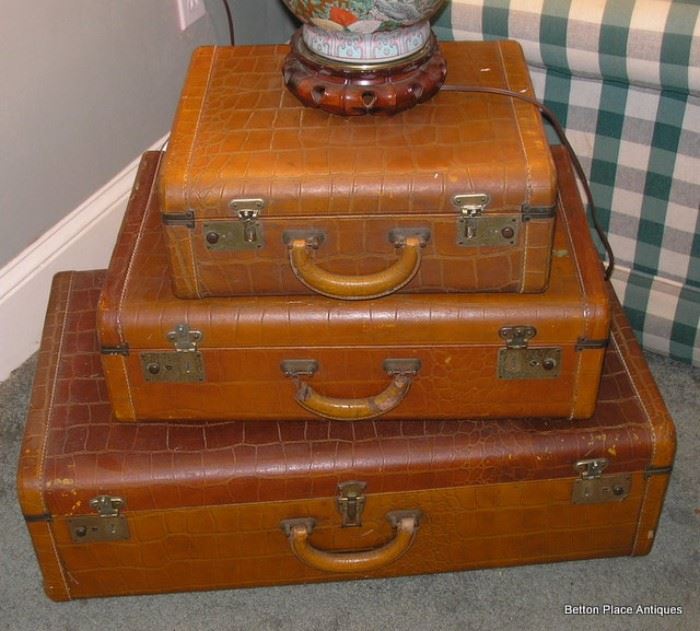Antique set of Three Travel Suitcases,