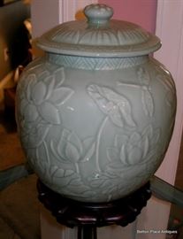 Celadon Lotus Lidded Jar, contemporary