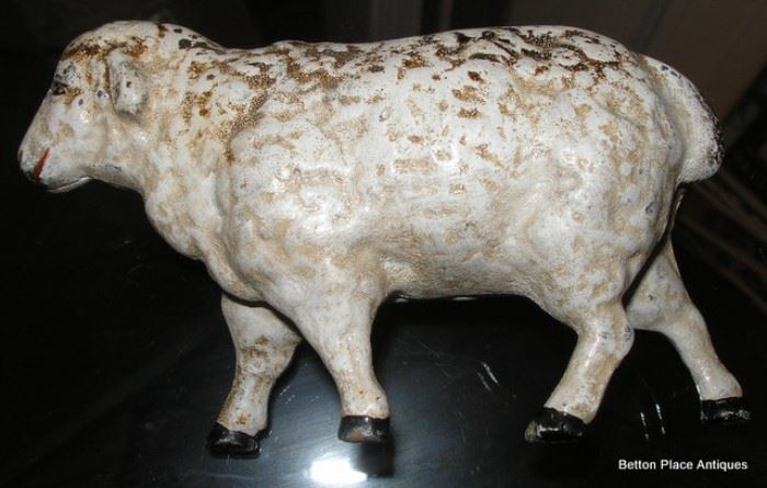 Antique Cast Iron Sheep Bank, one screw on side.