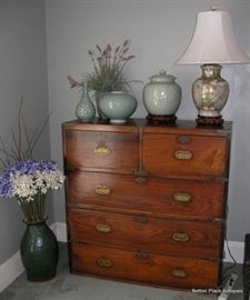 Antique English Campaign Chest ,Elmwood and Brass, stackable, easily comes apart for removal