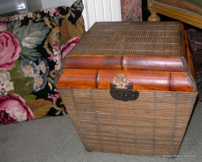 Asian Bamboo and Brass Utility Hamper Vintage