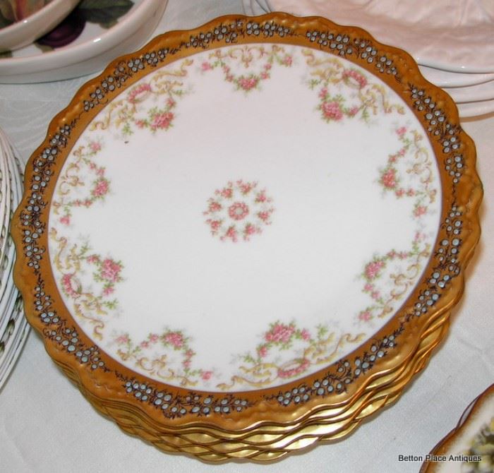 Antique Limoges Salad plates, beaded rims over Gold