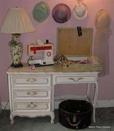 French Provincial Sewing table , Brother Sewing Machine and more, Old hats, Hatboxes
