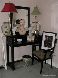 Contemporary Black Spindle Desk with Chair, lamps and More