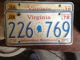 Vintage Virginia Licence Plate Set 1976