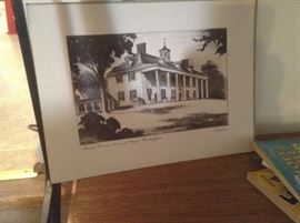 George Washington's Mt Vernon Home Pencil Drawing  