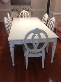 White painted table with 6 chairs