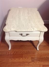 White painted table with marble top (2 of these)