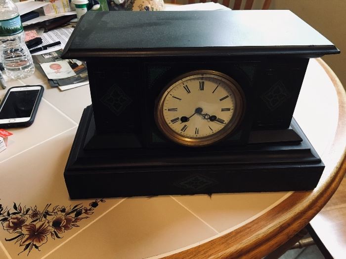 Solid Stone Escapement Mantle Clock with Emerald Inlaid