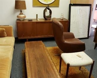 Bassett Surfboard Coffee Table, J.L. Moller Stool, Danish Credenza/Sideboard