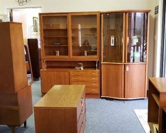 Teak Hundevad & Co. cabinets, Skovby lighted cabinet