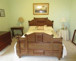 Antique ornate oak bed 