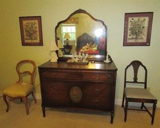 1930s dresser and mirror with painted medallions