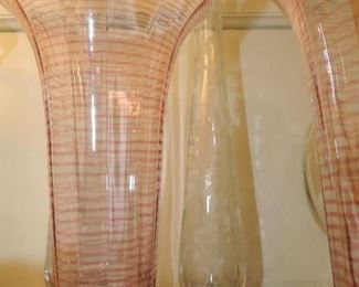 Libbey Engraved PEACOCK VASES - 2 available 