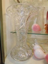 LARGE CUT GLASS signed LIBBEY GLASS Vase