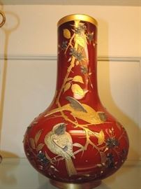 UNIQUE WEBB Enamel Vase in deep red tones -  enamel decorated with Silver, Gold and Platinum … STAY TUNED - MORE IMAGES COMING SOON!