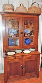 Walnut Ohio Step-Back Cupboard full of country items ...this same is MORE THAN JUST GLASS...there are DOZENS of pieces of furniture and we have the garage STUFFED FULL ! 