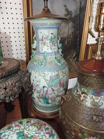 Finely decorated Famille Vase / now a lamp