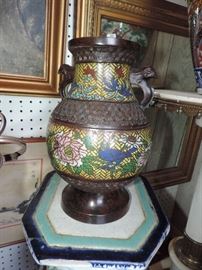 several Bronze cloisonné vases and lamps