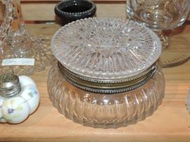 Cut glass box with sterling mounts