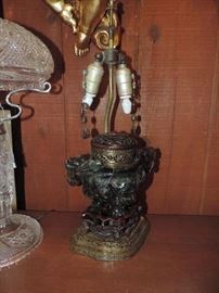 Hardstone Chinese Censer  / mounted into lamp