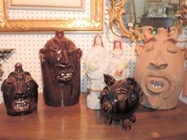 Brown's Pottery Face Jugs and Piggy Bank 