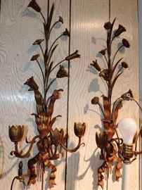 Vintage TOLE and WOOD Sconces