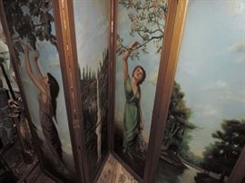 this is a GREAT HAND-PAINTED 4 PANEL SCREEN that we just unearthed... circa 1900 era ... 