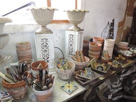 ...vintage tiles...planters and cast iron