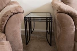 Square Side Table Glass Top Metal Base