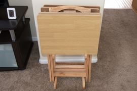 Set Of 4 Natural Wood TV trays