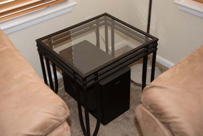 Square Side Table Glass Top Metal Base