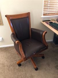 Wood, Leather Rolling Office Chair