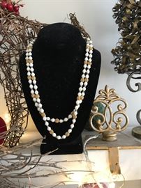 Monet Gold and White Double-Stranded Necklace