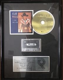  Authentic Framed Clay Walker  ‘Gold Record’ 