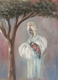 Signed Original Painting of French Lady in the Winter 