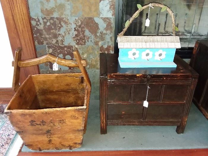 Antique Chinese Water Bucket & Antique Trunk