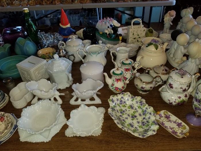Antique milk glass, Van Briggle, and vintage décor.