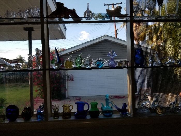 Early American pressed glass children's dishes, ceramic and pressed glass Victorian shoes, Swedish art glass, etc,